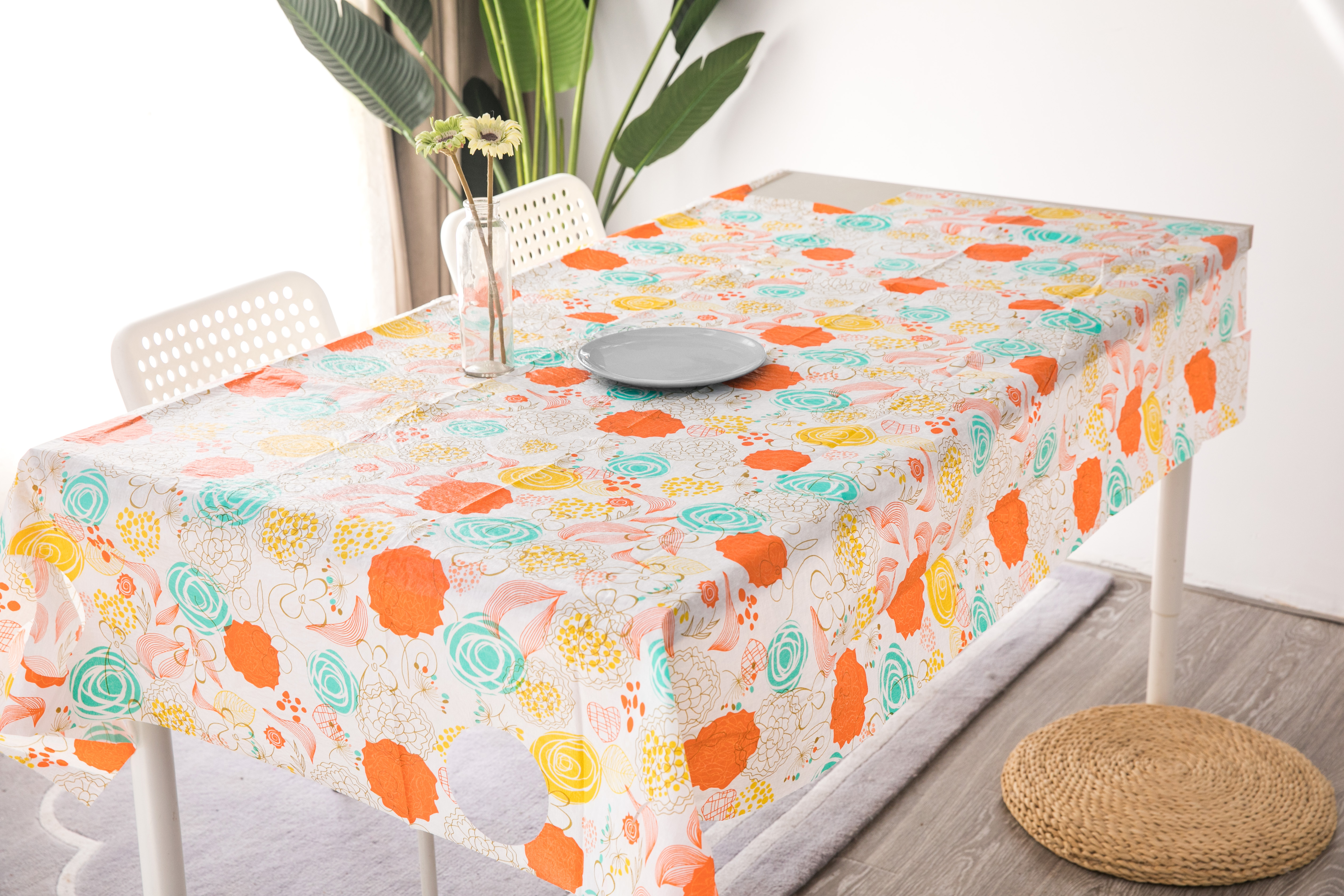  Peva Tablecloth With Flannel Back Printed Flower Pattern For Spring And Autumn