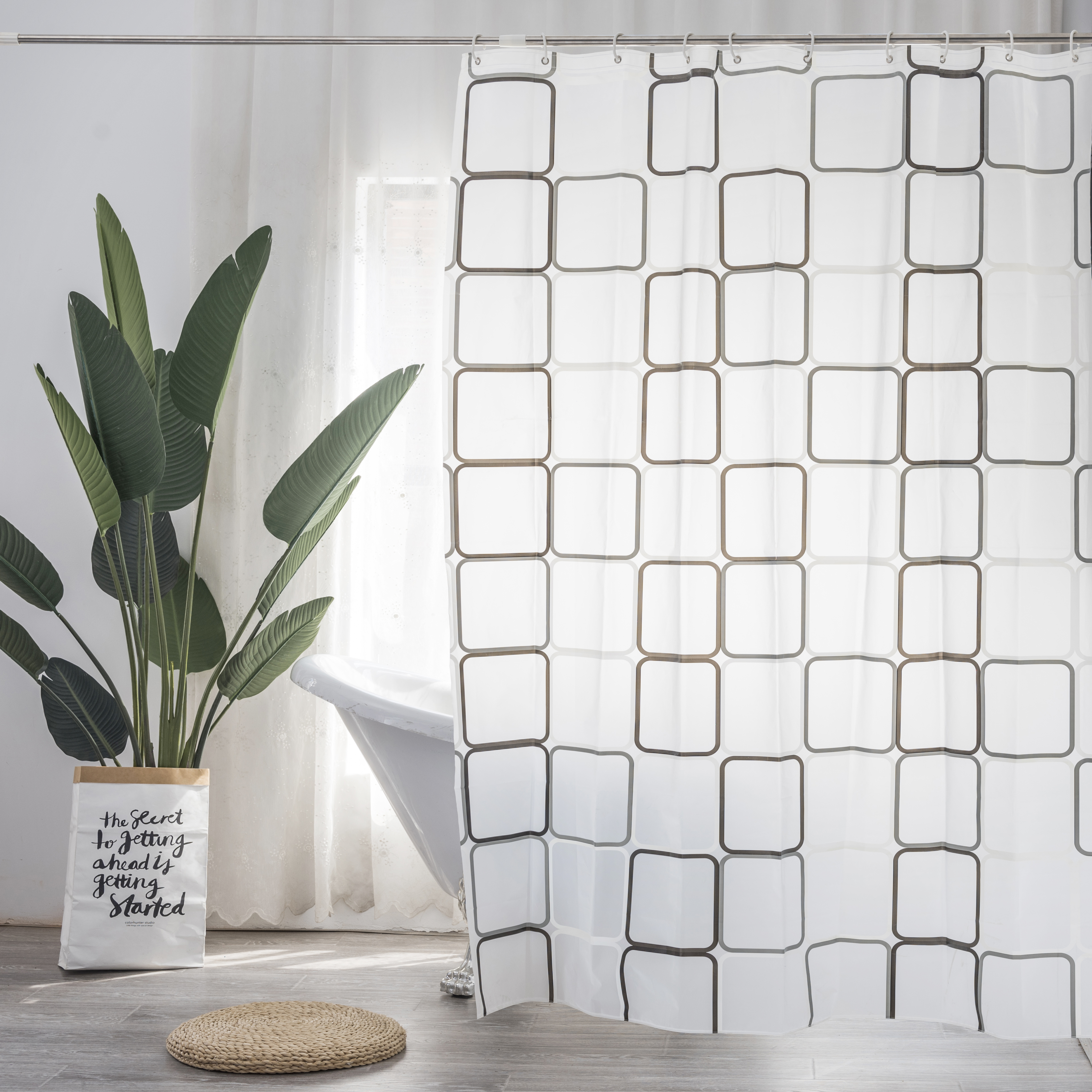 Printed square Frame Style Peva Shower Curtain