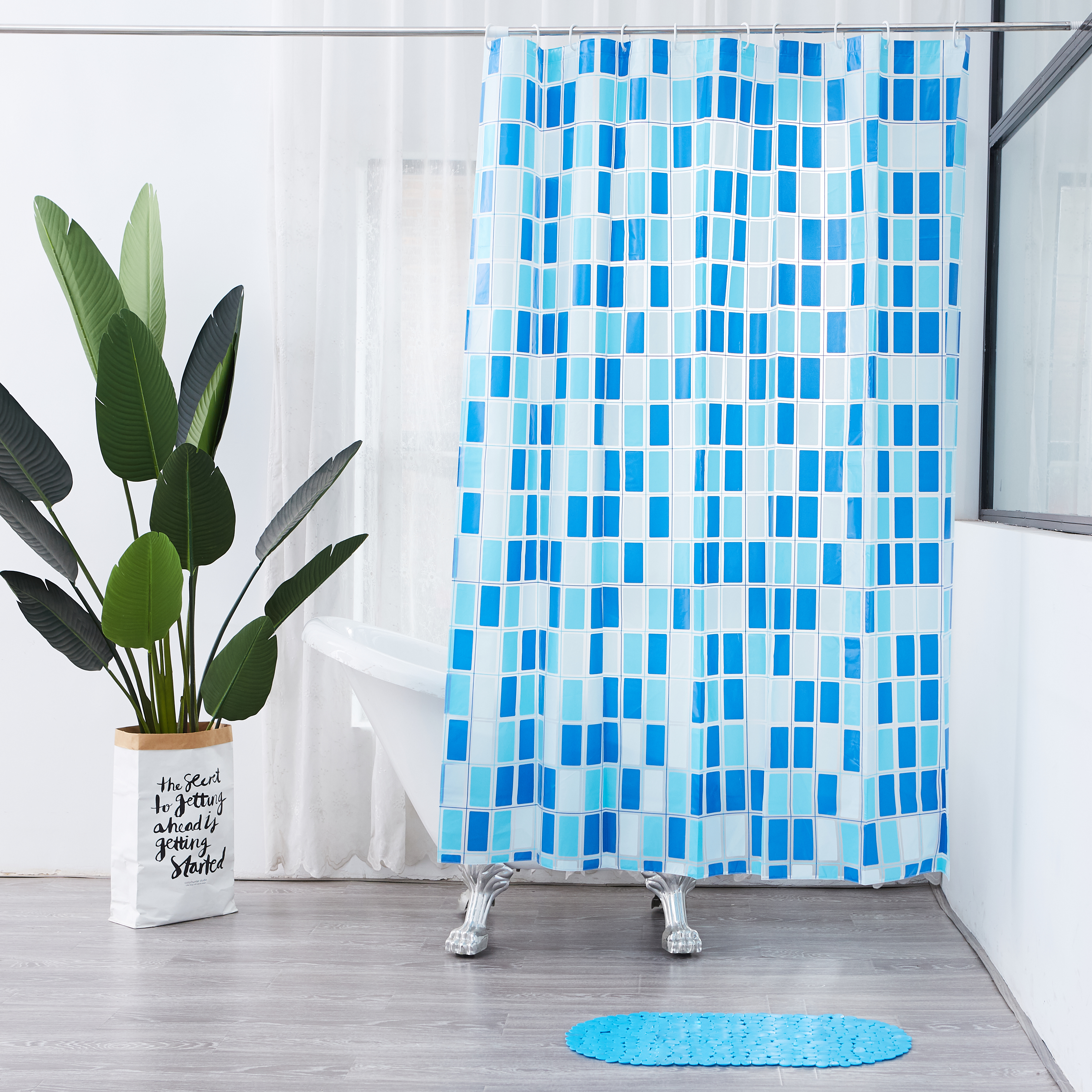 Printed square Frame Style Peva Shower Curtain