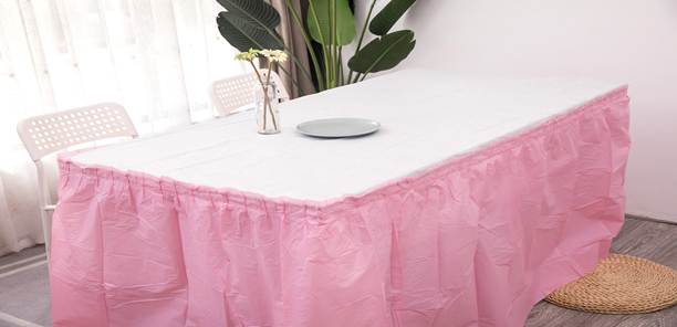 Pink Color PEVA Table Skirt