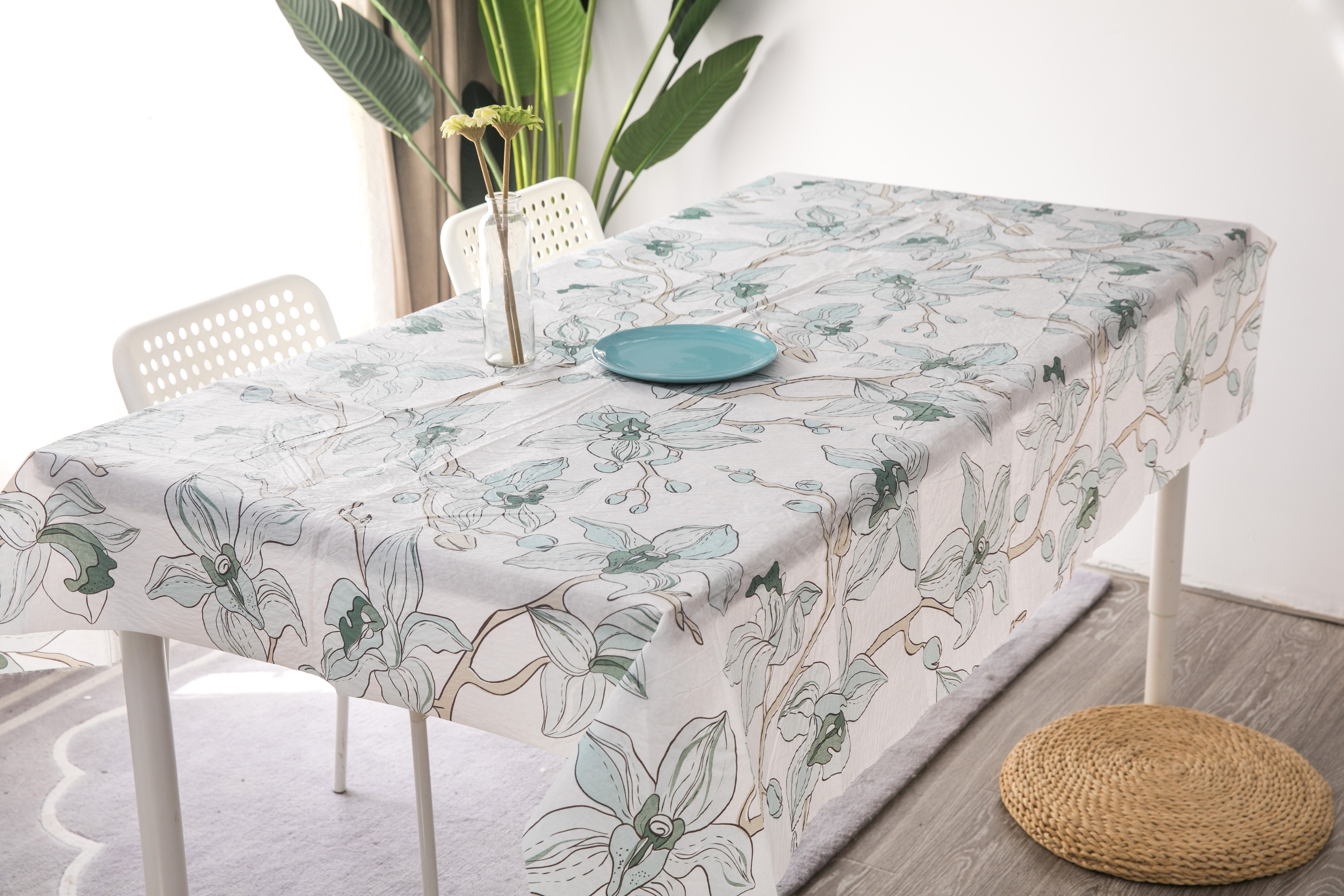  Peva Tablecloth With Flannel Back Printed Flower Pattern For Spring And Autumn