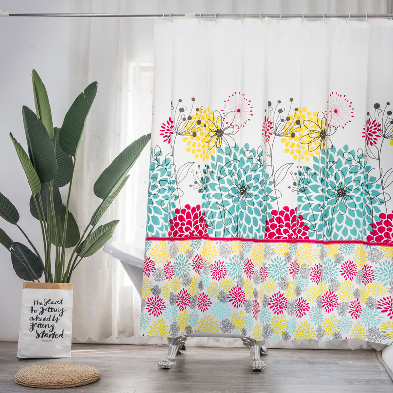 Pe Printed Big Flower Pattern Barthroom Curtain