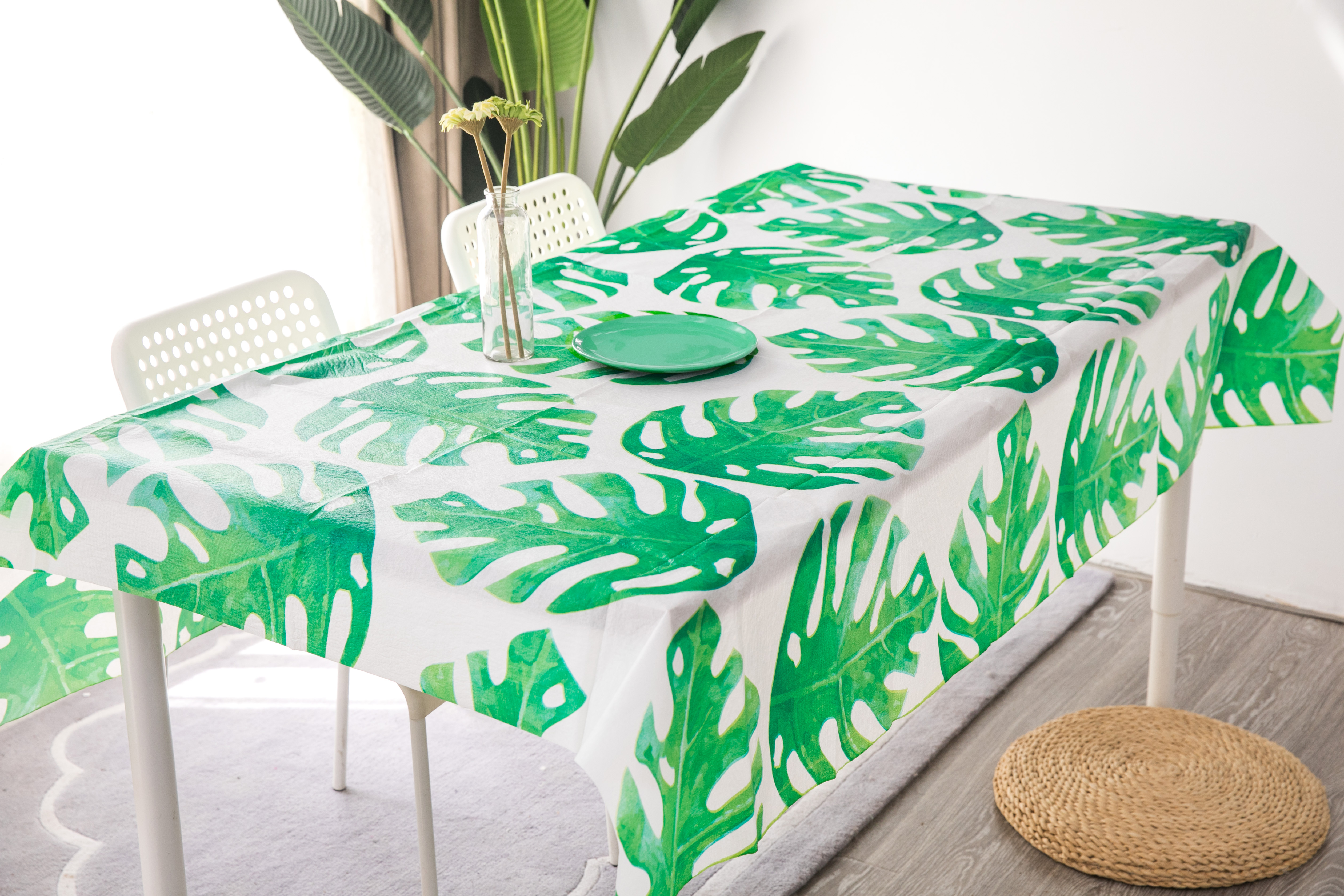 Peva Tablecloth With Flannel Back Printed Leave Pattern