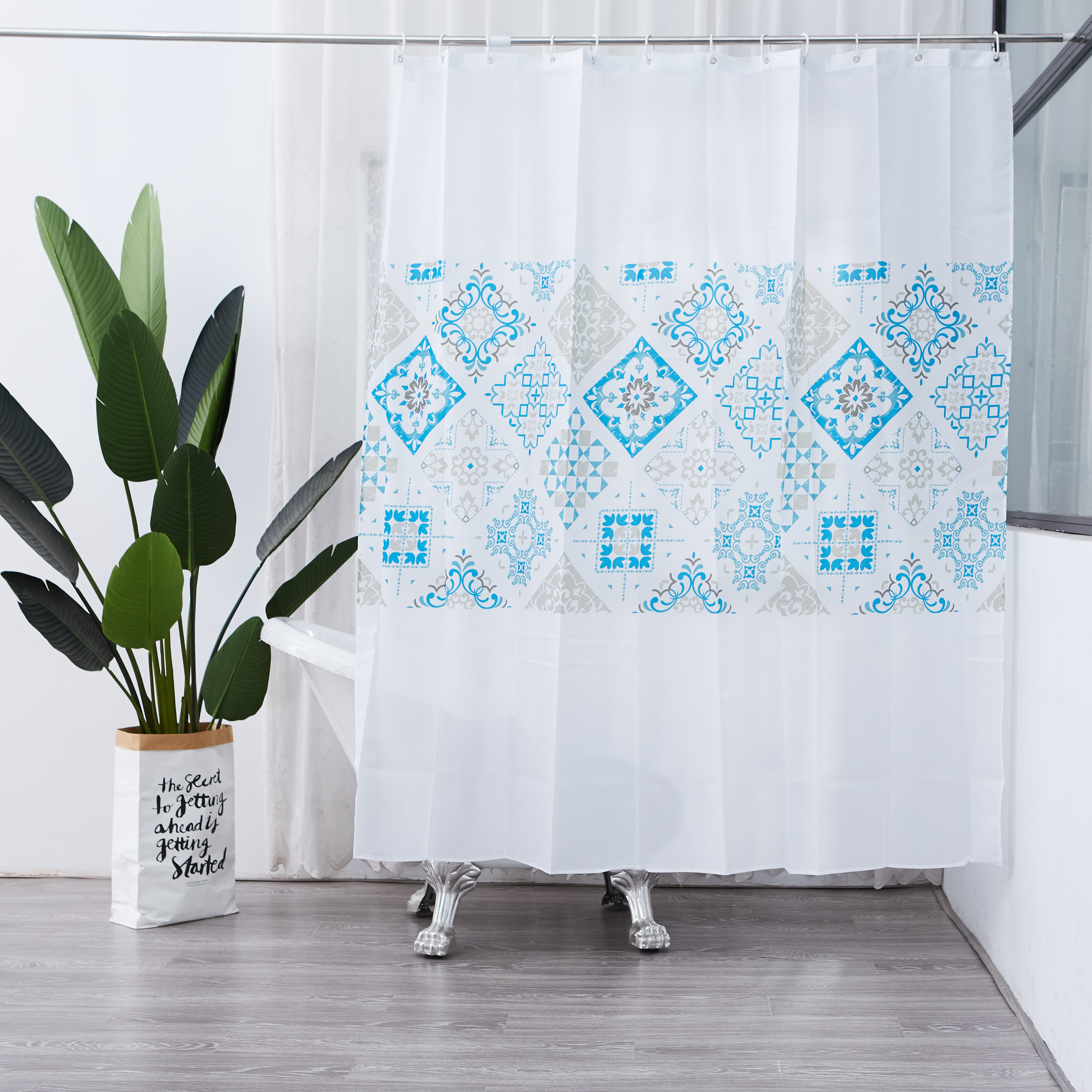 Printed square Frame Style Peva Shower Curtain