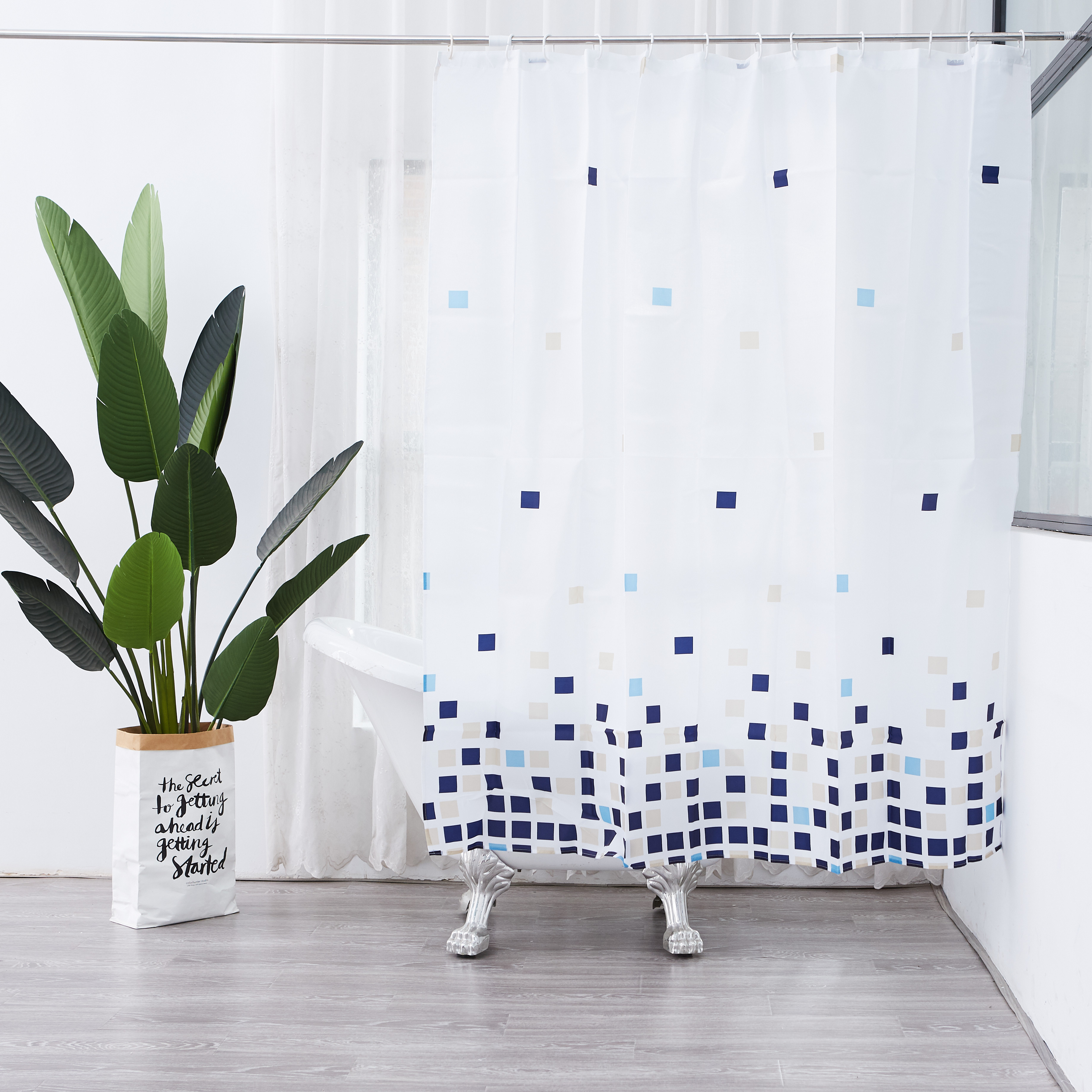 Printed square Frame Style Peva Shower Curtain