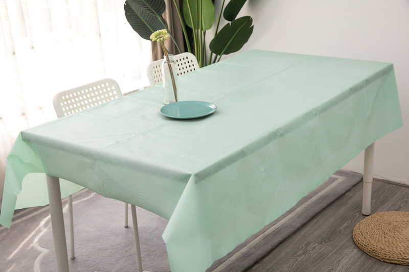 Green Color Flannel Backed PEVA Tablecloth 