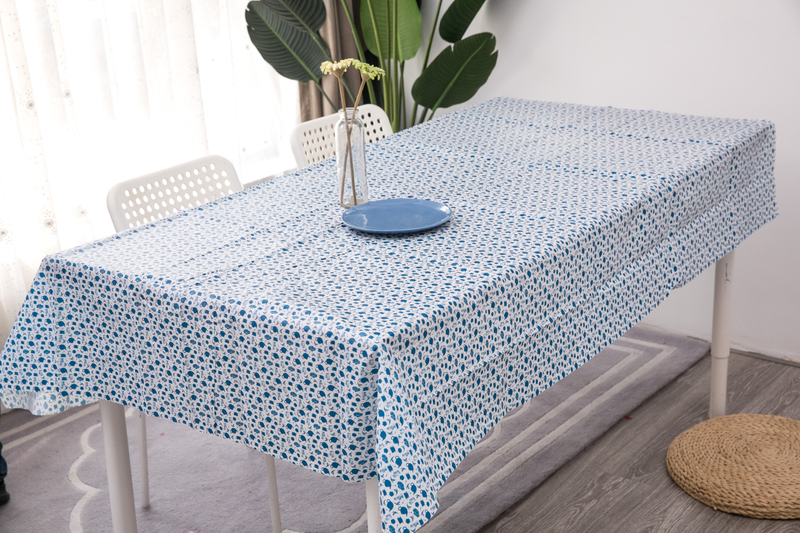  Peva Tablecloth With Flannel Back Printed Blue Pattern