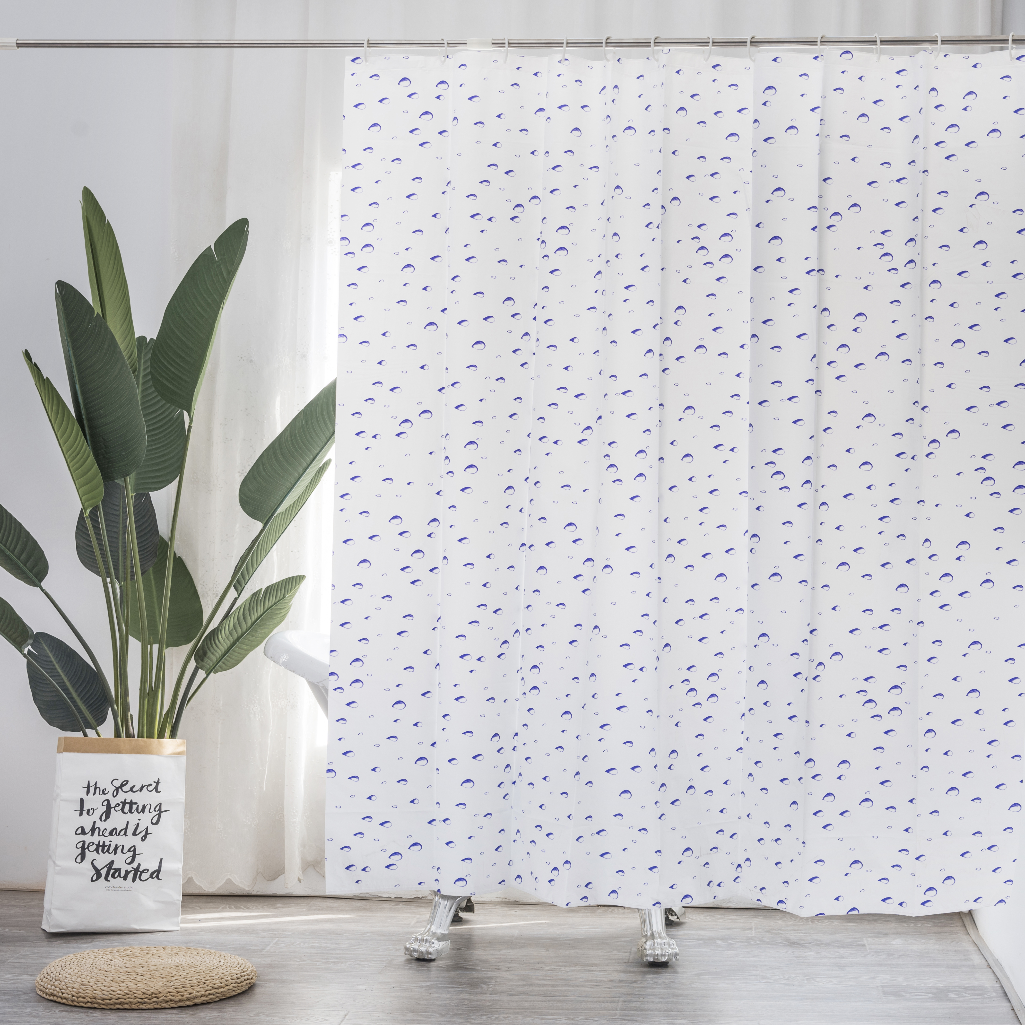 Pe Printed Water Droplet Pattern Barthroom Curtain